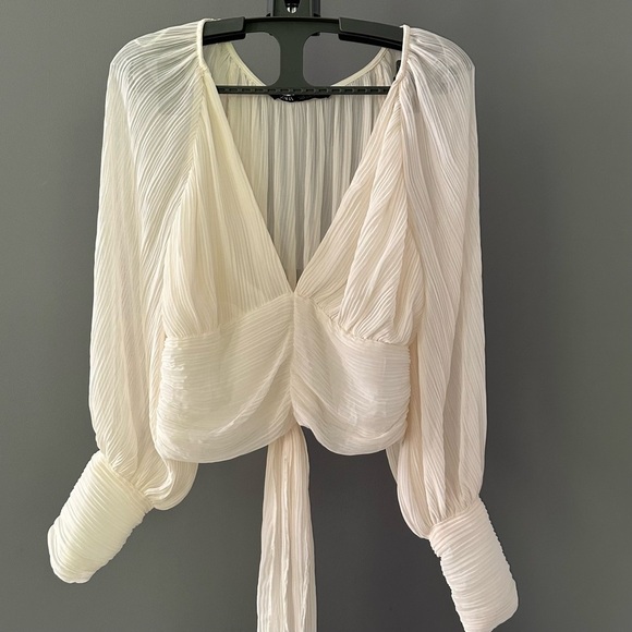 Zara Pleated Balloon Sleeve Blouse - Picture 3 of 9